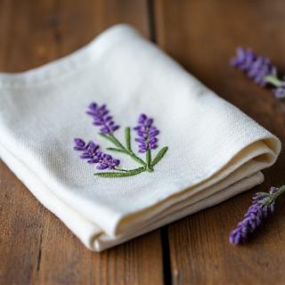 Torchon en coton brodé motif lavande